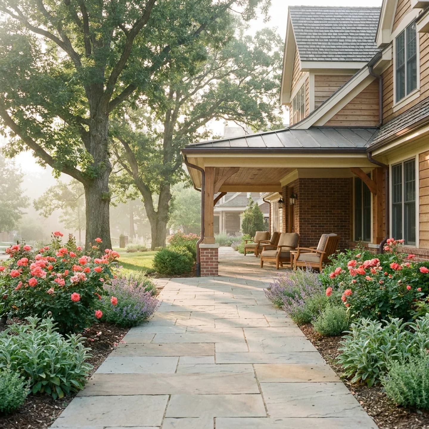 The welcoming garden courtyard at Willow House
